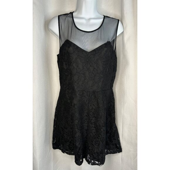 Ark & Co. Black Lace Romper With Mesh Neckline & Back Womens Size L - Picture 1 of 12